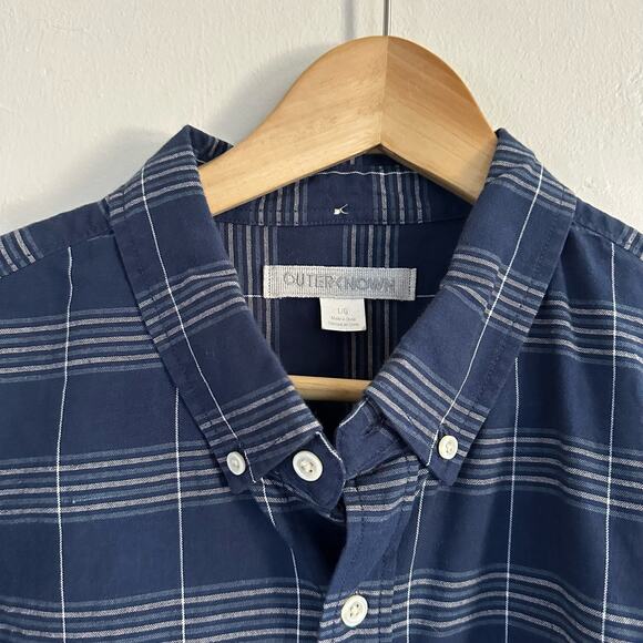 Outerknown Check Print Button Front Long Sleeve Shirt Blue‎ Men's Size Large - Picture 6 of 6